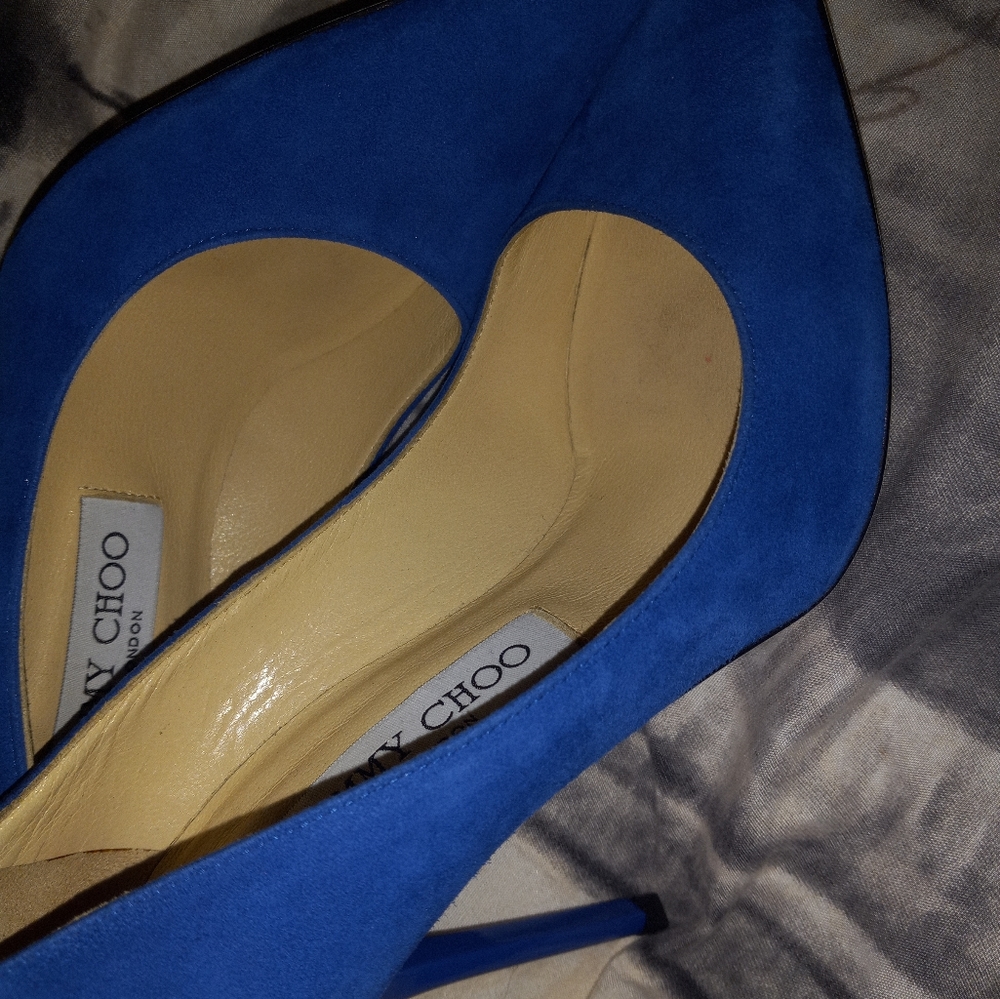 Jimmy CHOO Romy cobalt electric blue suede pumps 100mm Size 6 - Picture 13 of 14